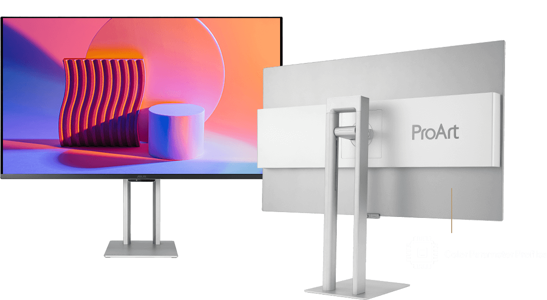 ASUS ProArt Display with vibrant colors and hardware calibration for accurate color representation.