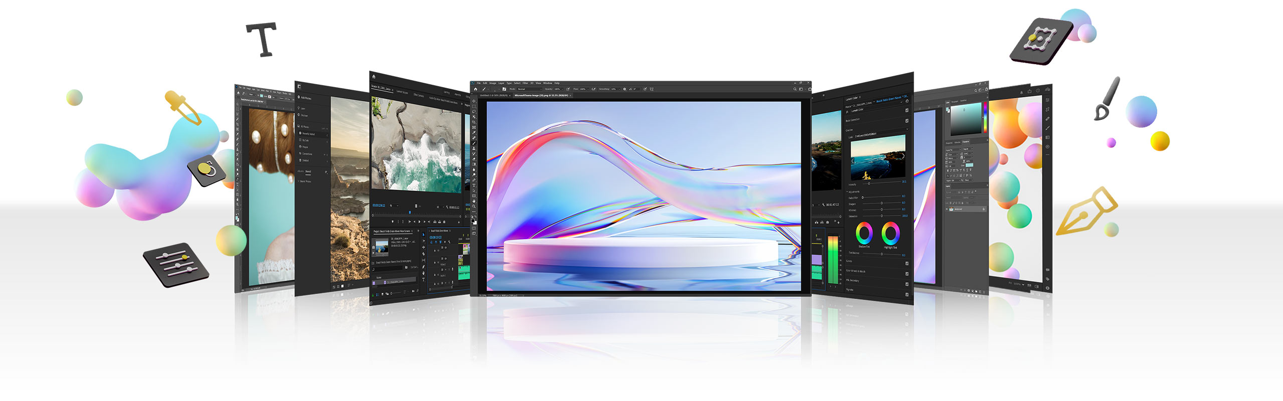 Showing different Adobe software interfaces.