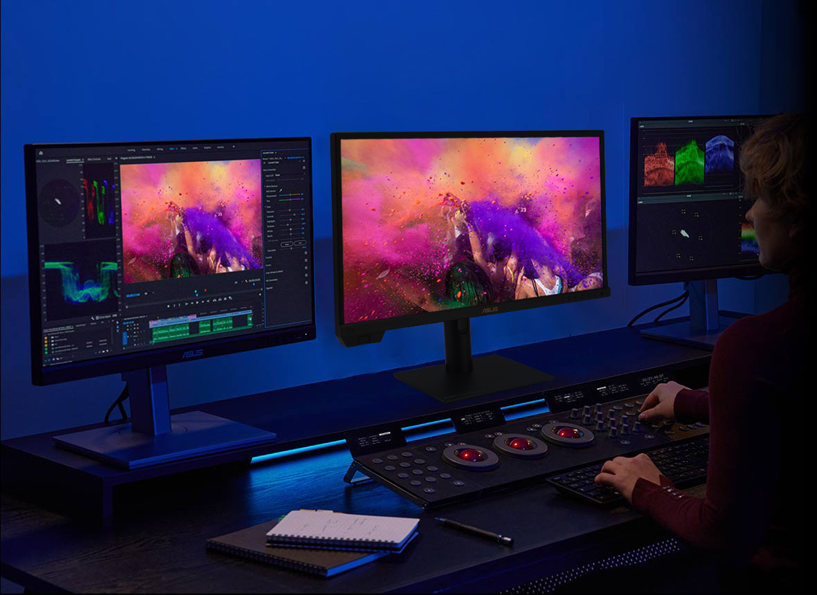 A creator grading colors on ProArt Display