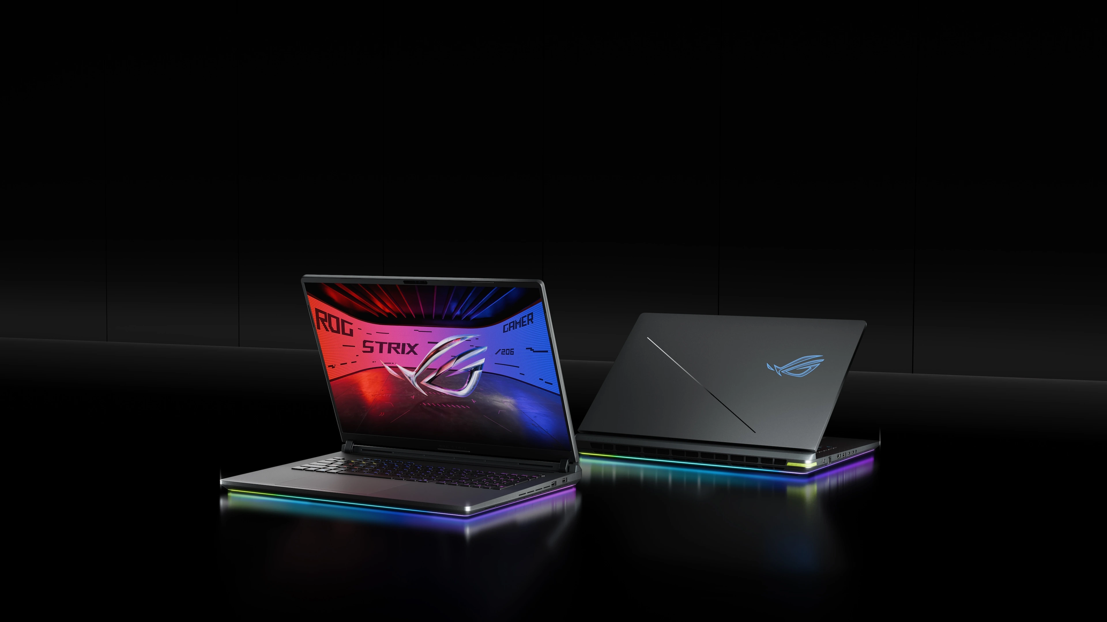 Zadnja ivica ROG Strix laptopa sa malo otvorenim poklopcem.