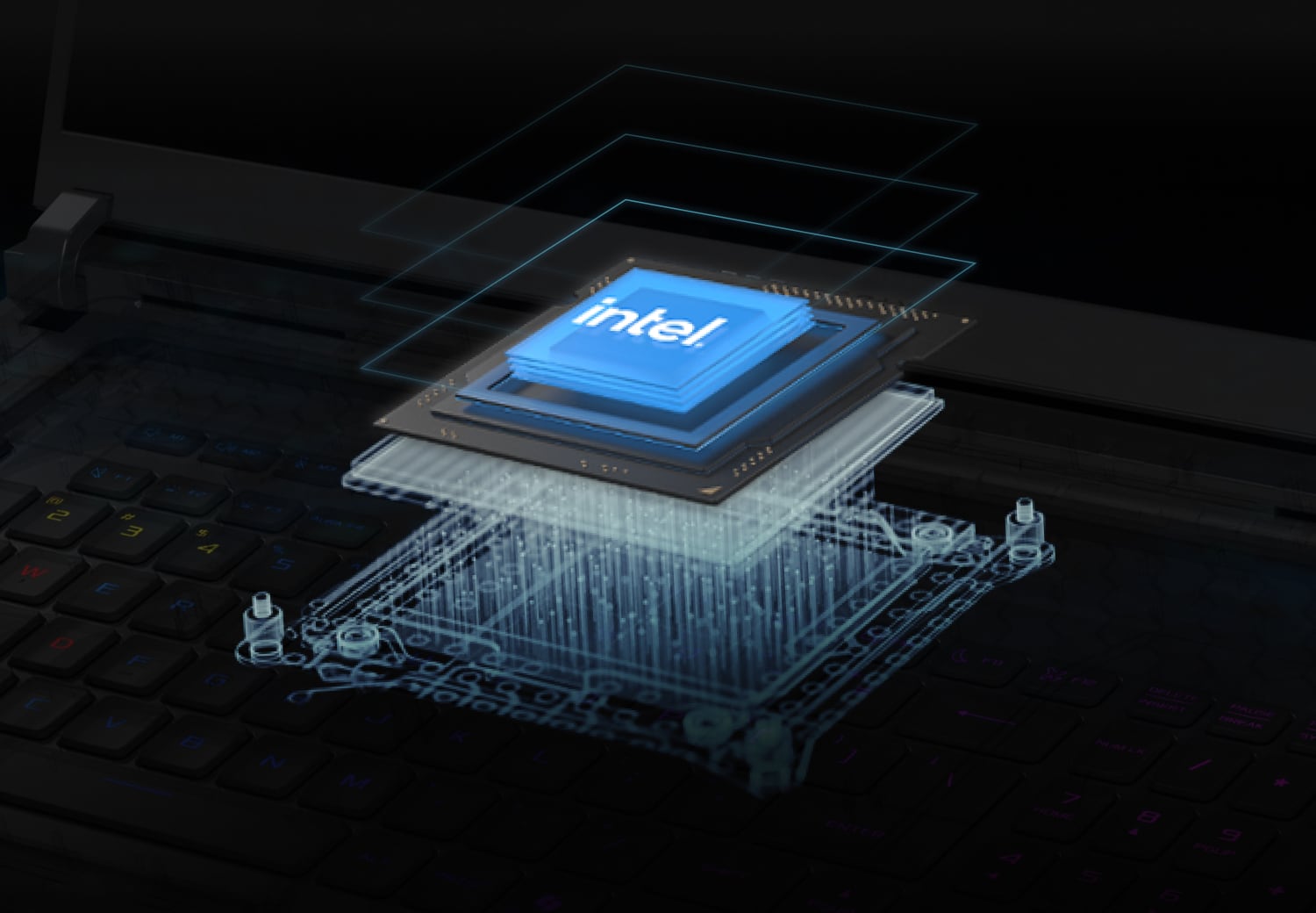 Intel CPU se pojavljuje ispod tastature laptopa.