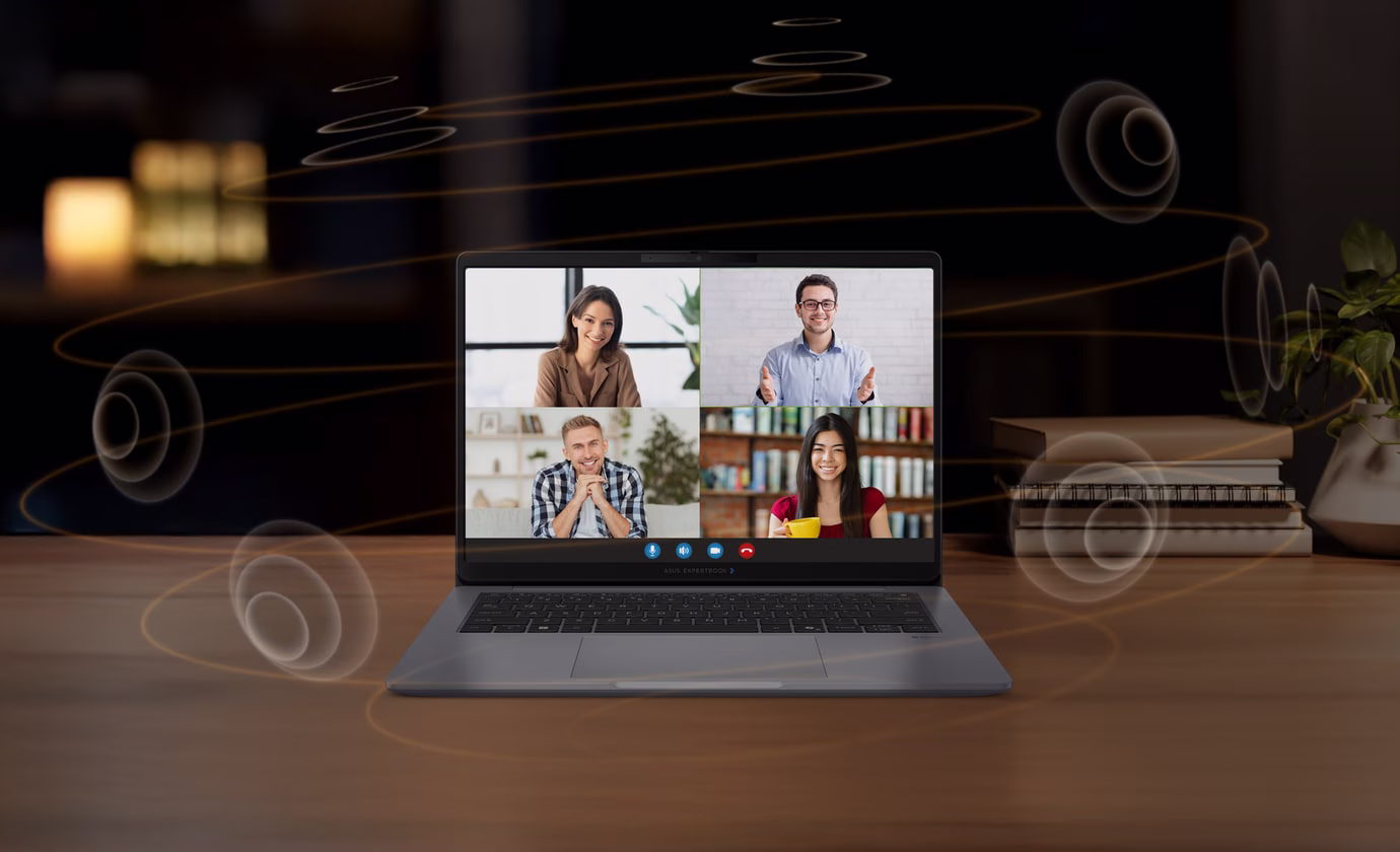 A man is using ASUS ExpertBook P3 G2 with video conference call.